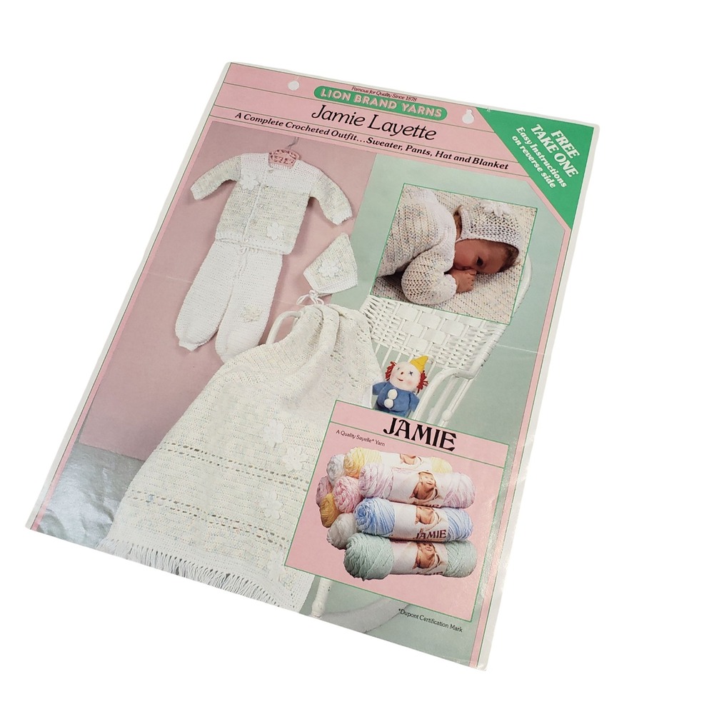 Lion Brand Yarns Jamie Layette Crochet Pattern Leaflet 890JL Sweater Pants Hat